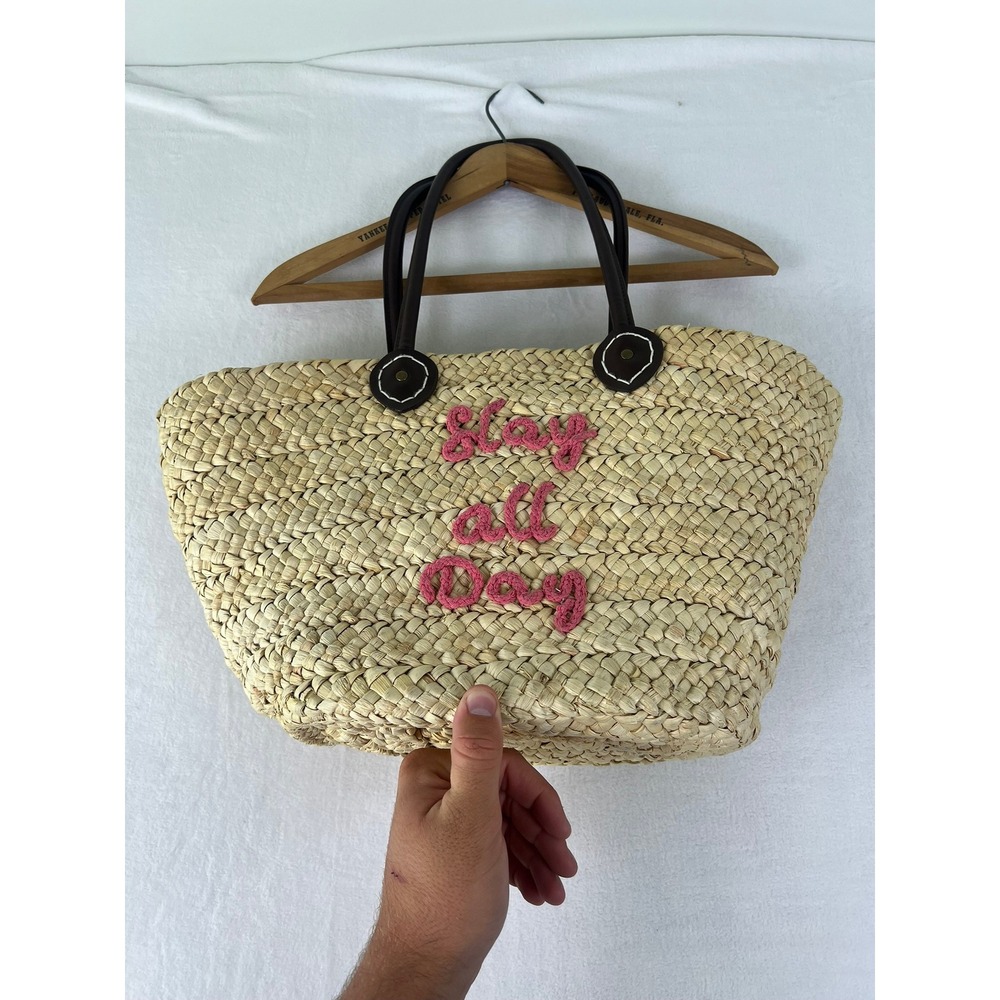Straw Tote Bag Large Beige Slay All Day Beach Bag Summer Vacation Resort Chic
